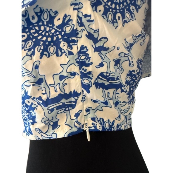 NWT SHEIN Womens Size L Blue White One Shoulder Ruffle Crop Top Floral Chic - Picture 4 of 6